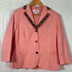 Bob Mackie Blazer 12 Peach Monochromatic Paisley Brown Sequin Beaded Collar Art